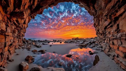 梦幻晚霞海岛洞穴