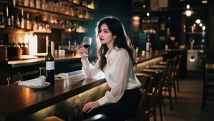 酒吧饮红酒长发美女4
