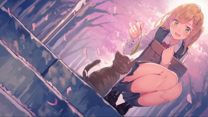 放学路上的少女和猫