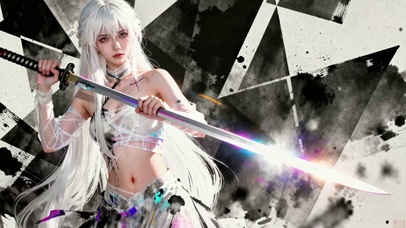 白发性感纯欲小蛮腰长剑水墨少女