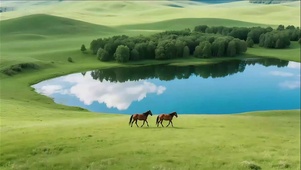 心灵疗愈~草原镜湖边的骏马~