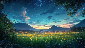 静谧星夜夏日草地