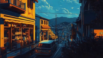 黄昏落日微光城市光影