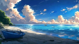 蓝天白云树木海滩