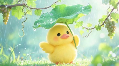雨天撑着荷叶鸭子