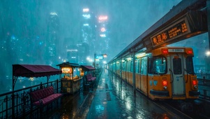 未来城市雨夜站台
