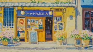油画城市温馨杂货商店