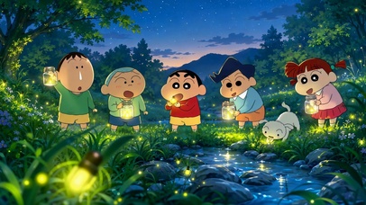 蜡笔小新夏夜抓萤火虫