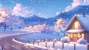 夜景雪景树木带鱼屏