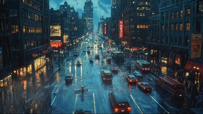 繁忙的雨夜城市街道