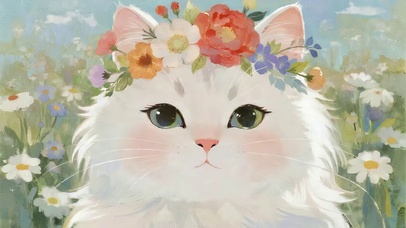 鲜花白猫