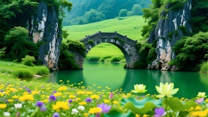 绿色山水湖泊花草