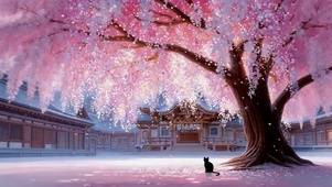 梦幻樱花树下猫咪