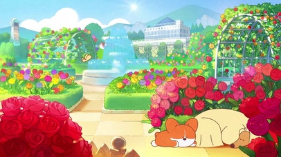 花园里玩耍和休憩的狗狗