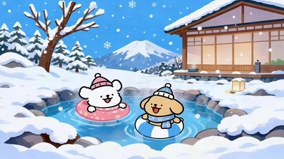 暖冬温泉线条小狗