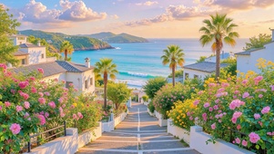 护眼海滨乡村小路