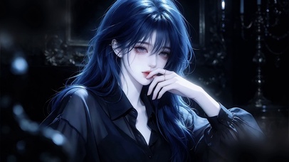 暗房想心事的蓝发少女