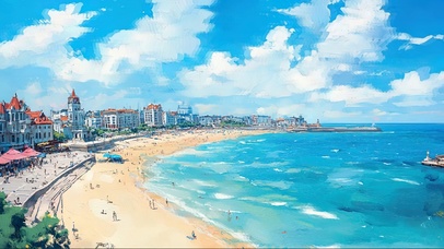 海滨城市夏日大海蓝天