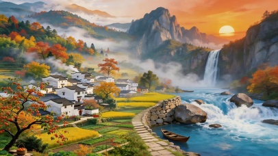 秋天小镇风景