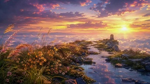山顶日落云海唯美风景