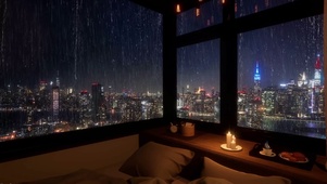 舒适卧室雨点落在窗户上