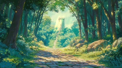 宁静夏日森林绿色古塔