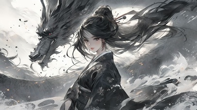 水墨龙少女