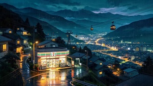 雨夜郊外小镇便利店
