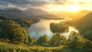 清新绿色落日湖区