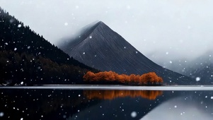 雪落橙林映寒山