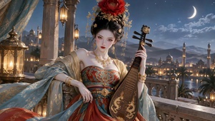 西域美人月夜抱琵琶
