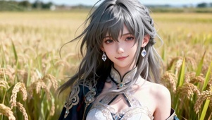 稻田古风女孩田园丰收的治愈邂逅