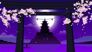 夜晚的樱花神社