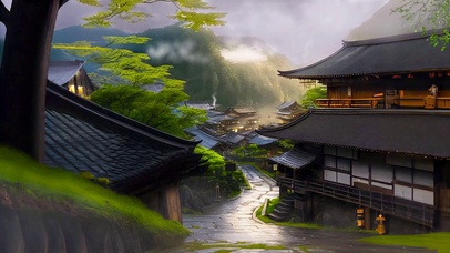 国风雨天古村阁楼