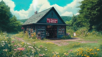 夏日草地清新森林书店