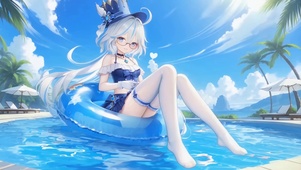 唯美泳装白丝美少女