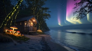 夜晚大海极光