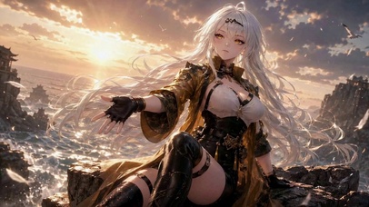 落日海岸银发二次元美少女