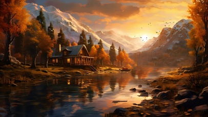 北欧秋日小镇风景