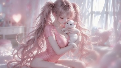 超美梦幻粉抱猫萝莉
