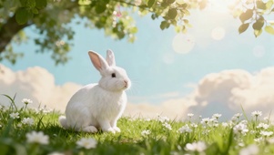 护眼小清新郊外白兔和春天的邂逅