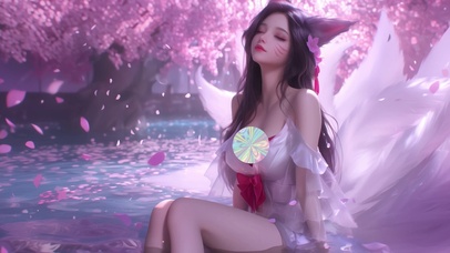 樱花树下猫耳朵美女