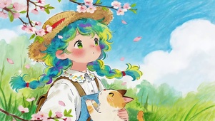 春天女孩和她的猫