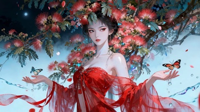 蝶舞红绡