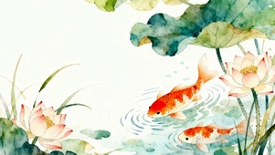 荷花池塘游鱼