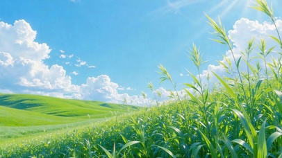 晴日绿野青草地治愈风景