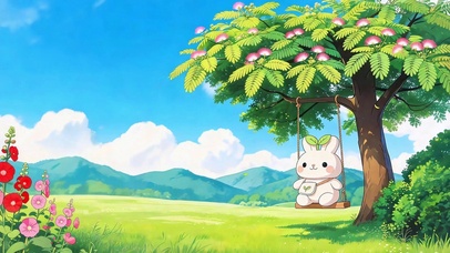 悠闲荡秋千小兔