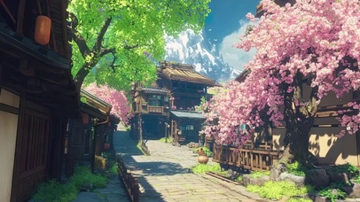 春日晴天古城小镇街道