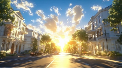 蓝天清新清晨小区街道