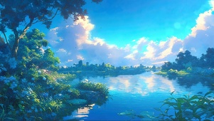 静谧森林鲜花湖畔